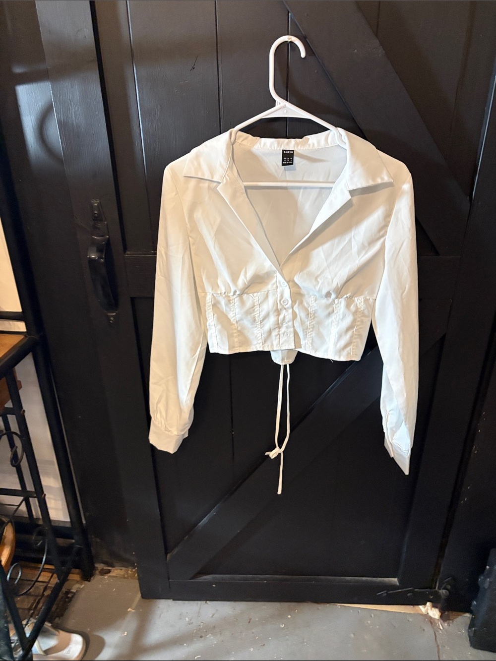 SHEIN White Cropped Button-Down Shirt with Drawstring